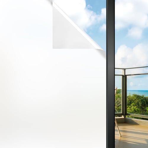 Funfox Fensterfolie Blickdicht Selbstklebend, Statische Milchglasfolie mit UV-Schutz, Sichtschutzfolie Weiß Matt für Bad Büro Schlafzimmer, Ohne Kleber Einfach Entfernen, 30x200cm
