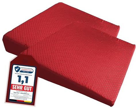 Tiga-Med Sitzkeilkissen Anti-Rutsch (2er Set) – extra fest & formstabil, Abnehmbarer waschbarer Baumwollbezug, Sitzerhöhung 37×33 cm (7–1 cm) für Bürostuhl & Auto (rot)