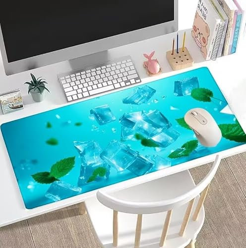 Tapis de Souris Feuilles Tapis de Souris Gamer XXL 1600x800x3mm Gaming Accessoire, Tapis de Souris Glaçons Tapis Souris Résistant à l'eau avec Base en Caoutchouc antidérapant, Bureau Travail W5-722