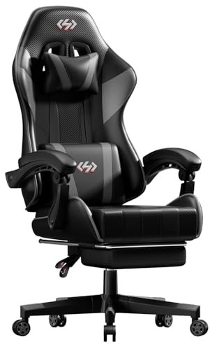 Precision Synergie Gaming Chair with Footrest, Ergonomic Game Chair for Adults with Lumbar Support, Computer Chairs with Headrest, Height Adjustable PC Chair with 360° Swivel Seat(Black & Grey)