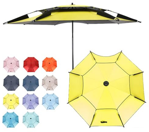 HonunGron 200/220/240cm Großer Strandschirm, Sonnenschirm Angel Windfest UV-Schutz 50+, Angelschirm Mit Erdspieß, Sonnenschirm Für Reise/Camping/Terrasse/Garten/Balkon (200cm,Gelb)