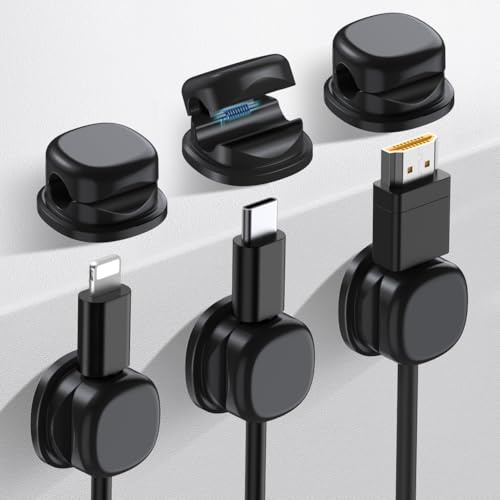 AhaStyle Feder Kabel-Organizer [1s Schloss] 6 Pack Kabel Kabelhalter Clips Starke Klebstoff Kabel Kabel Keeper Verstecken Draht Kabel Organizer für Nachttisch Küche Auto Büro (Schwarz)