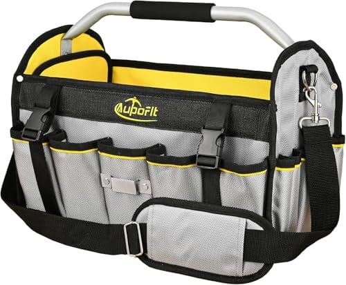 Electrician Open Tote Bags 29 pockets, 40 * 26 * 21CM Tote Tool Bag Heavy Duty 900D Denier Fabric Tool Tote Bag with Handle, Technicians Plumbers Tools Bag (Gray-Yellow)