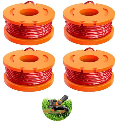 4 Stück Ersatz Rasentrimmer Spule Funktioniert Mit Worx Alle Rasentrimmer Mit 20V,Rasentrimmer Spule Für Rasentrimmer Trimmer Spulenmodell WA0010 WA0004 Ø 1,65mm, 3m Länge Rasentrimmerspulen
