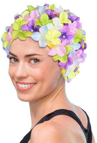 Cuffia da bagno da donna, stile vintage, fiori alla moda, stile retrò, per capelli lunghi, corti, per le vacanze al mare in piscina
