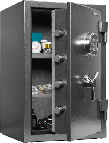 ISLANDSAFE 1200°F 40 Minutes Fireproof and Waterproof Safe Box, Digital Fire Proof Safe with 3 Spoke Detachable Handle, Personal safe for Home Office Money Gun (3.5 Cubic Feet Grey)