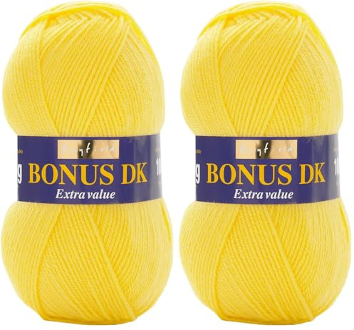 Hayfield Bonus DK Double Knitting, Bright Lemon (819), 100g by Sirdar (Pack of 2)
