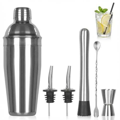 Shaker Edelstahl Cocktail 750 ml, Set mit integriertem Sieb und Messbecher | Cocktailshaker Set, Einfach für Anfänger, hochwertiges Barkeeper Zubehör für Hausbar, Party und professionelle Bars