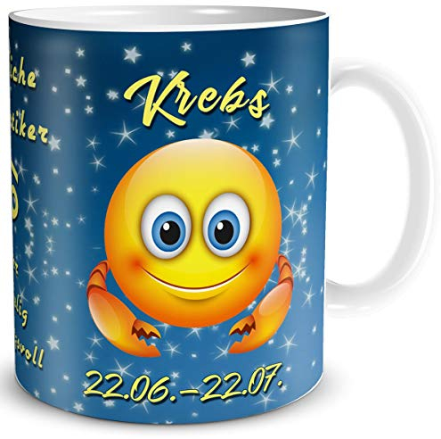 TRIOSK Tasse Smiley mit Spruch lustig Sternzeichen Krebs Geburtstagstasse Geschenk für Frauen Männer Arbeit Büro Kollegen Geburtstag