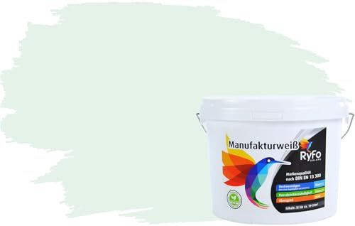 RyFo Colors Bunte Wandfarbe Manufakturweiß Grüner Tee 3l - weitere Grün Farbtöne und Größen erhältlich, Deckkraft Klasse 1, Nassabrieb Klasse 1