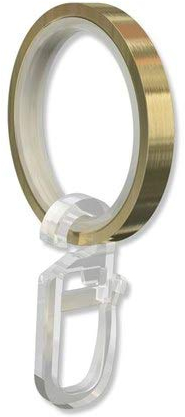 INTERDECO Gardinenstangen Gardinenringe mit Einlage, aus Metall und Kunststoff, Messing-Optik, Flachringe mit Faltenhaken für Vorhangstangen 20 mm, Ringe in 35 x 28 mm, Typ 1120507, 10 Stück