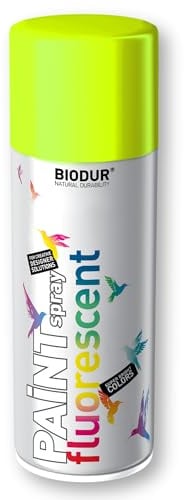 Biodur Fluoreszierend Sprühlack Acryllack Schnelltrocknend 400 ml, 1026: Gelb, Glänz, DIY Witterungsbeständig, für Innen- und Außenbereich Sprühdose Lackspray Neon Farbe für Kunststoff Metall