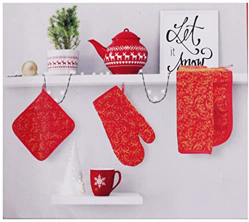 Russo Tessuti Set 3 Pezzi Presina Strofinaccio Guantone Natale Natalizio Arredo Cucina Regalo-Variante 2