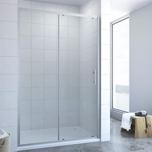 AQUABATOS® 130cm Schiebetür Dusche Duschtür in Nische Nischentür Glastür Duschabtrennung Duschwand Sicherheitsglas Echtglas höhe 185cm ohne Duschtasse