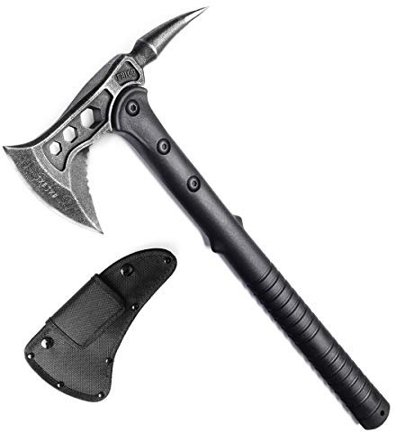 JXE JXO Campingaxt, Tomahawk mit Spike, Überlebensbeil mit Scheide, Nylonfaser-Griff für Outdoor, Survival, Wandern, Camping (36,8 cm)