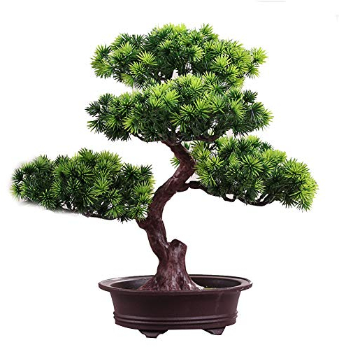 KOET Künstlicher Bonsai-Kiefer, 27,9 cm, künstliche Topfpflanze, Schreibtisch-Display, künstliche Blumentopf-Ornamente, japanische Zedern-Bonsai-Pflanze für Zuhause, Bürodekoration