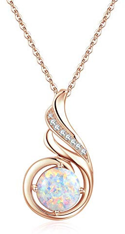 KINGWHYTE Opal Necklace 925 Sterling Silver Phoenix Princess Necklace, Opal Pendant for Women Birthstone Jewellery Birthday Gift for Her(Rose Gold)