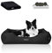 BedDog Premium Orthopädisches Hundebett WUFFI, Hundesofa aus Kunstleder, Abnehmbarer Bezug, Kuschel-Decke Zugabe - Black (schwarz)