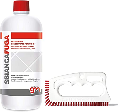 Magazzini GM SBIANCAFUGA, Detergente concentrato ideale per la pulizia delle fughe di pavimenti e rivestimenti, 1 Lt + Fuginator, Spazzola Per Fughe (Bianco Rosso)