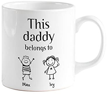 This Daddy Belongs to Mug with Kids Names | Children's Drawing | Personalised First Father's Day | Gift for Dad Father Him Men