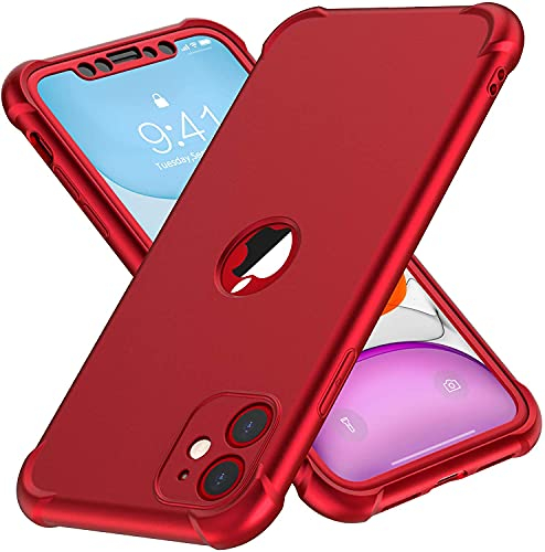 ORETECH für iPhone 11 Hülle, mit 2 Stück Schutzfolie, 360 Grad Ganzkörper Stoßfest Kratzfest Silikon Handyhülle für iPhone 11 6,1 Zoll, Rot