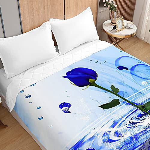 Surwin Tagesdecke Bettüberwurf Steppdecke für Doppelbett Einzelbett, Mikrofaser Wattiert Gesteppt Bettdecke 3D Rose Druck Dünne Tagesdecken mit Ultraschall Prägung (Blaues Meer,200x230cm)