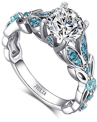 Jeulia 3.5 ct Damen Eternity Ringe Schmetterling Rundschliff Sterling Silber Ringe Schmuck für Verlobungsring Trauring Ehering (50 (15.9)) (Aquamarinblau, 66（21.0）)
