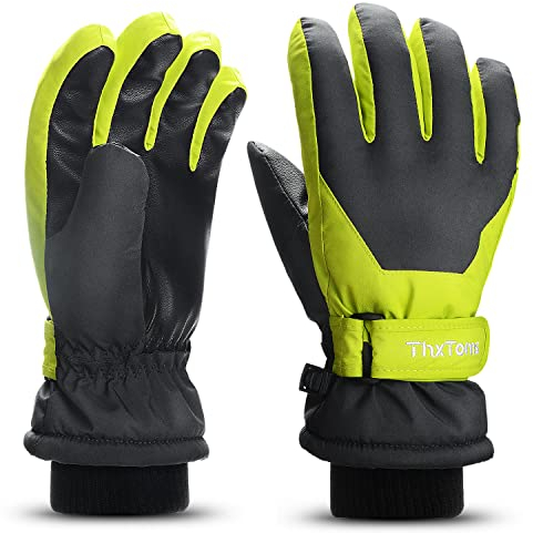 ThxToms Kinder Ski Handschuhe | Winter Snow Skihandschuhe -15℃ | PU Palme Winddicht Wasserdicht Warm Fleece | Sports Snowboard Skifahren Fahrradhandschuhe | Junge und Mädchen für 4-13 Jahre alt