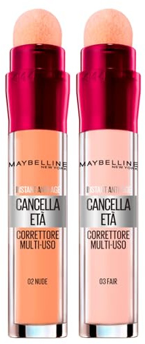 2x Maybelline New YorkAge-Erasing Liquid Concealer in den Farben 03 Fair und 02 Nude mit Goji-Beeren und Haloxyl deckt Augenringe und kleine Fältchen ab