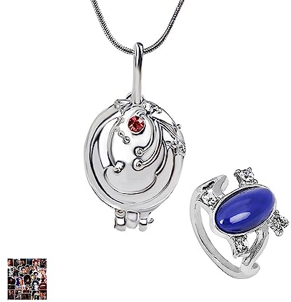 HJYZY 12 Stück The Vampire Diars Schmuck Aufkleber Elena Gilbert Öffnung Eisenkraut Medaillon Anhänger Halskette Elena Saphir Kristall Tageslicht Ring Schmuck Set Cosplay für Fans