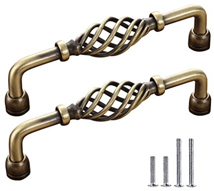 CcHhyyt 2 Stück Antiker Vogelkäfig Schrankgriffe Vintage Metall Bronze Schrankgriffe mit Schrauben Schubladengriff Möbelgriff Türgriff Griffe für Küchenschrank,Schublade,Schrank (128mm, Bronze A)