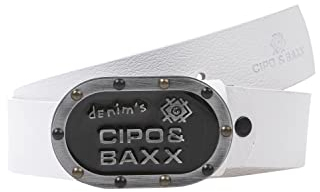 Cipo & Baxx Herren Gürtel Logo-Schließe Leder Belt CG193 Weiß Gr.100