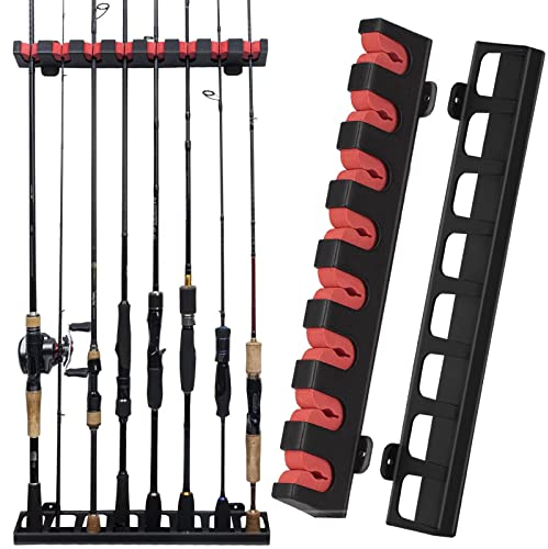 THKFISH Rutenständer Angelruten Angelrutenstände Angelrutenhalter Wand Vertikale/horizontale Angelrutenhalter für die Wandmontage D Rot-vertikaler Rutenständer Zur 8 Ruten