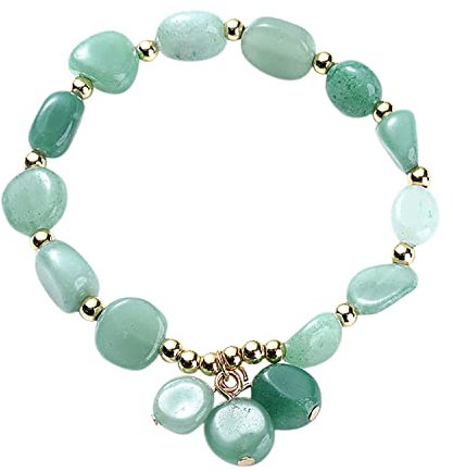 Ladies Stretch Stone Bracelets - Natural Green Aventurine Gemstone Jewellery for Women - Spiritual Yoga Reiki Quartz Crystal Bangle - With Gift Box (GREEN)