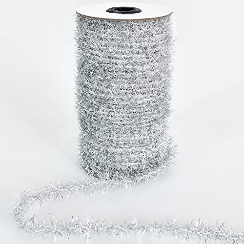 Vuzvuv Silberne dünne Lametta-Girlande, glitzernd, dünn, metallisches Lametta-Girlande, Lametta-Draht, Weihnachtsband für Weihnachtsbaum, Verpackung, Geburtstag, Familie, Party, Hochzeit, Dekoration,