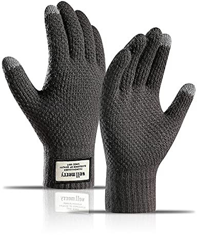 BSLVWG Winter Touchscreen Handschuhe für Männer - Anti-Rutsch Thermal Stricken Mit Verdickte Elastische Winddichte Manschette und Warme Flusen Futter für Fahren und Laufen (Tiefgrau)