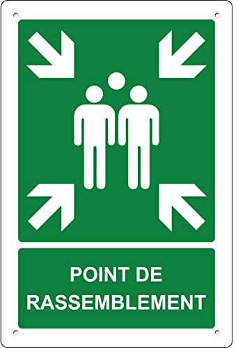 pubblimania Point de Rassemblement Panneau de sécurité en aluminium métal 3 mm d'épaisseur (Cm 20x30) (Point de Rassemblement) (1 Point de Rassemblement)