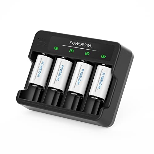 POWEROWL C Akku 4 Stück mit Batterienladegerät, Akkuladegerät Typ C - USB Schnellladung für AA AAA C D NI-MH Akkus