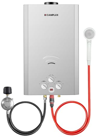 CAMPLUX Tankless Water Heater, 4.22 GPM PropaneWater Heater Gas, 110,000 BTU Outdoor CampingWater Heater, Propane Shower, BW422G, Gray