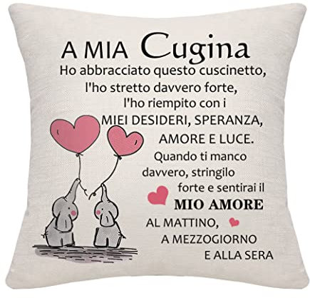 Bommex A MIA CUGINA: Copriletto e Cuscino Donna - Regalo di Compleanno e Natale