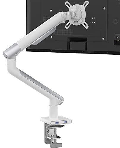 CTA - Soporte de Brazo para Monitor Individual Blanco para monitores de 23 a 35 Pulgadas, con Puertos USB 3.0 Dobles y Abrazadera de Brazo para escritorios, Color Blanco (Add-SSMA)
