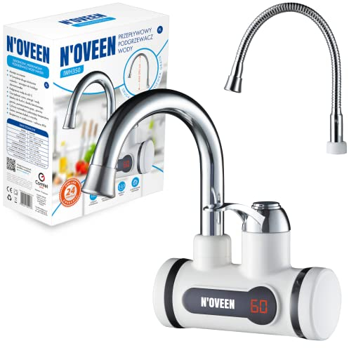 N'OVEEN Grifo Eléctrico con Calentador de Agua con Indicador de Temperatura LED 3600W | Agua Caliente Instantánea para Cocina, Baño