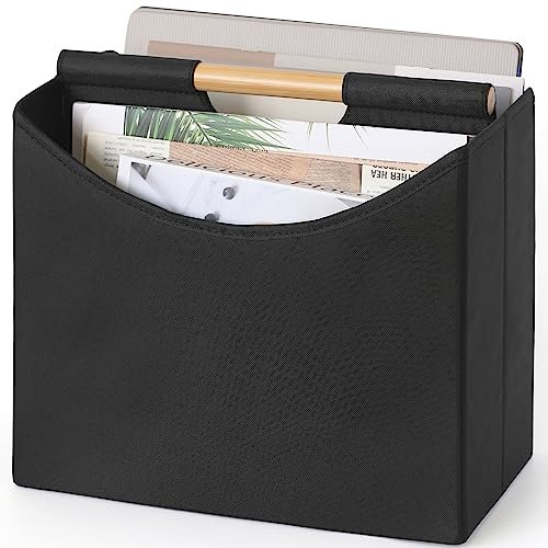 Zeitschriftenhalter, Faltbarer Zeitschriftensammler mit Griff, Zeitschriftenständer, Boden, Zeitungsmagazin-Aufbewahrung, Buchkörbe, Aktenordner für Home Office (Schwarz)