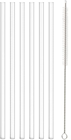SANWOOD Lot de 6 pailles avec 1 brosse de nettoyage, en plastique transparent réutilisable de 30 cm de long, pour gobelet de voyage, cocktail, jus
