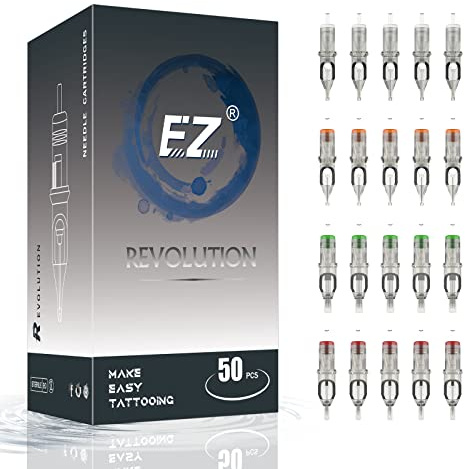 EZ Tattoo Nadeln Set - 50 Stück #10 Gemischt (3RL 5RL 7M1 9RM) & #12 Gemischt (7RS) Tattoo Cartridge Nadeln Assortiert für Tattoo Maschine - Revolution