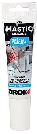 OROK - Mastic silicone blanc - Contenance: 85 ml - Pour joints d'étanchéité cuisine et sanitaires - Résiste aux rayons U.V - Ne jaunit pas - Intérieur/Extérieur - Étanchéité - Anti-moisissures