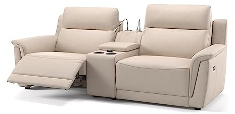 sofanella Leder 2-Sitzer Kinosofa Malito - Designer Zweisitzer Heimkino-Sofa italienisches Design - Hochwertiges Ledersofa mit Relax-Sitzverstellung - Creme S: 210 Breite x 101 Tiefe