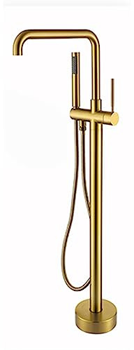 Rubinetto Bagno Vasca Freestanding A Pavimento Miscelatore Vasca da Bagno da Terra Beccuccio Girevole A 360 °,Oro Spazzolato