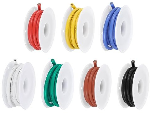 sourcing map 12 Gauge Silicone Wire 12AWG Electrical Wire Stranded Wire Flexible Tinned Copper Wire High Temp Hookup Wire Spool 7 Color 1.5m/4.92ft for Car Model Electric Appliances 7pcs