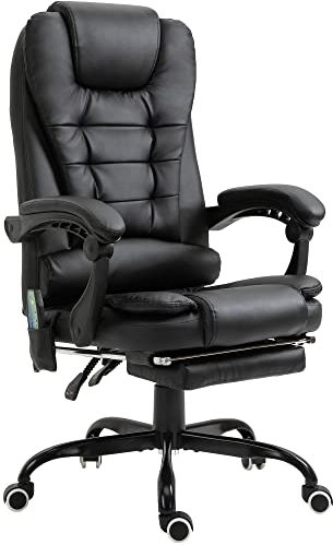 Vinsetto Sedia Ergonomica da Ufficio con 7 Punti Massaggianti e Poggiapiedi, Sedia da Scrivania Reclinabile in Pelle PU con Braccioli Imbottiti, Altezza Regolabile e Ruote Girevole, per Studio, Nero